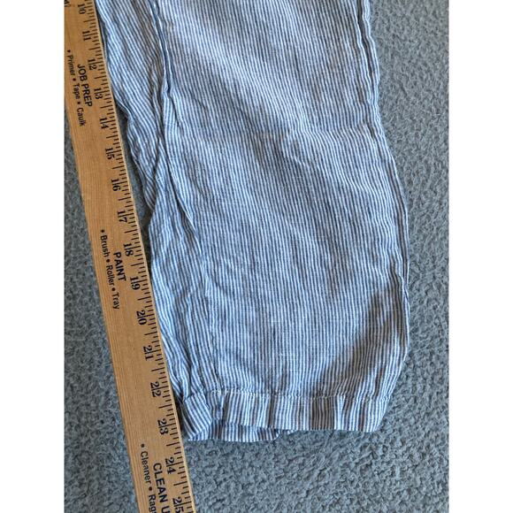 Quince Pants Large Linen Striped Cropped Pull On Stretch Straight Blue Beach - Picture 10 of 14